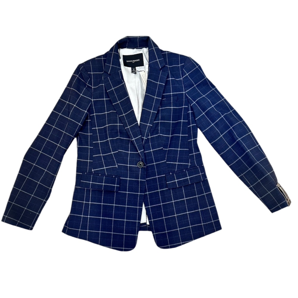 Banana Republic Blue Plaid Blazer Size 2P